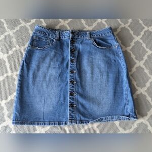 Blue Epic Denim Embellished Button Front Skirt Size 14